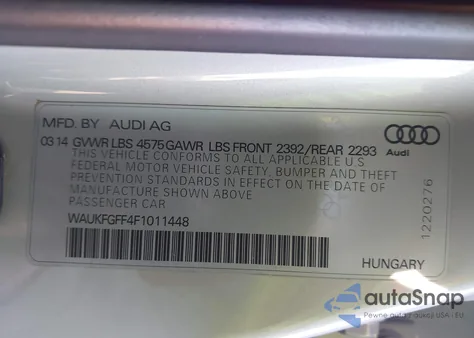 2015 Audi A3 2.0T Premium from USA, damaged, VIN WAUKFGFF4F1011448